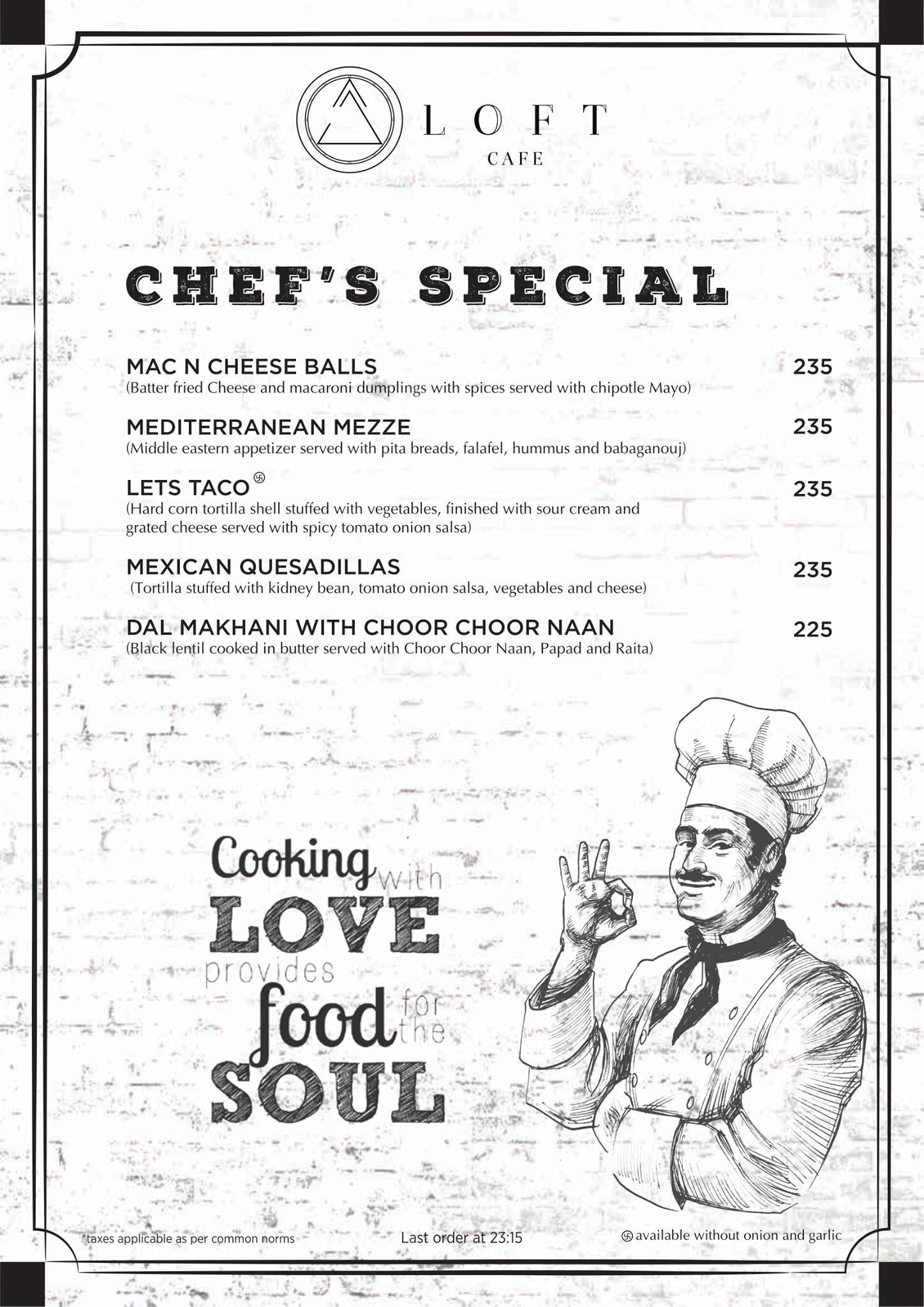 Loft Cafe & Restro menu