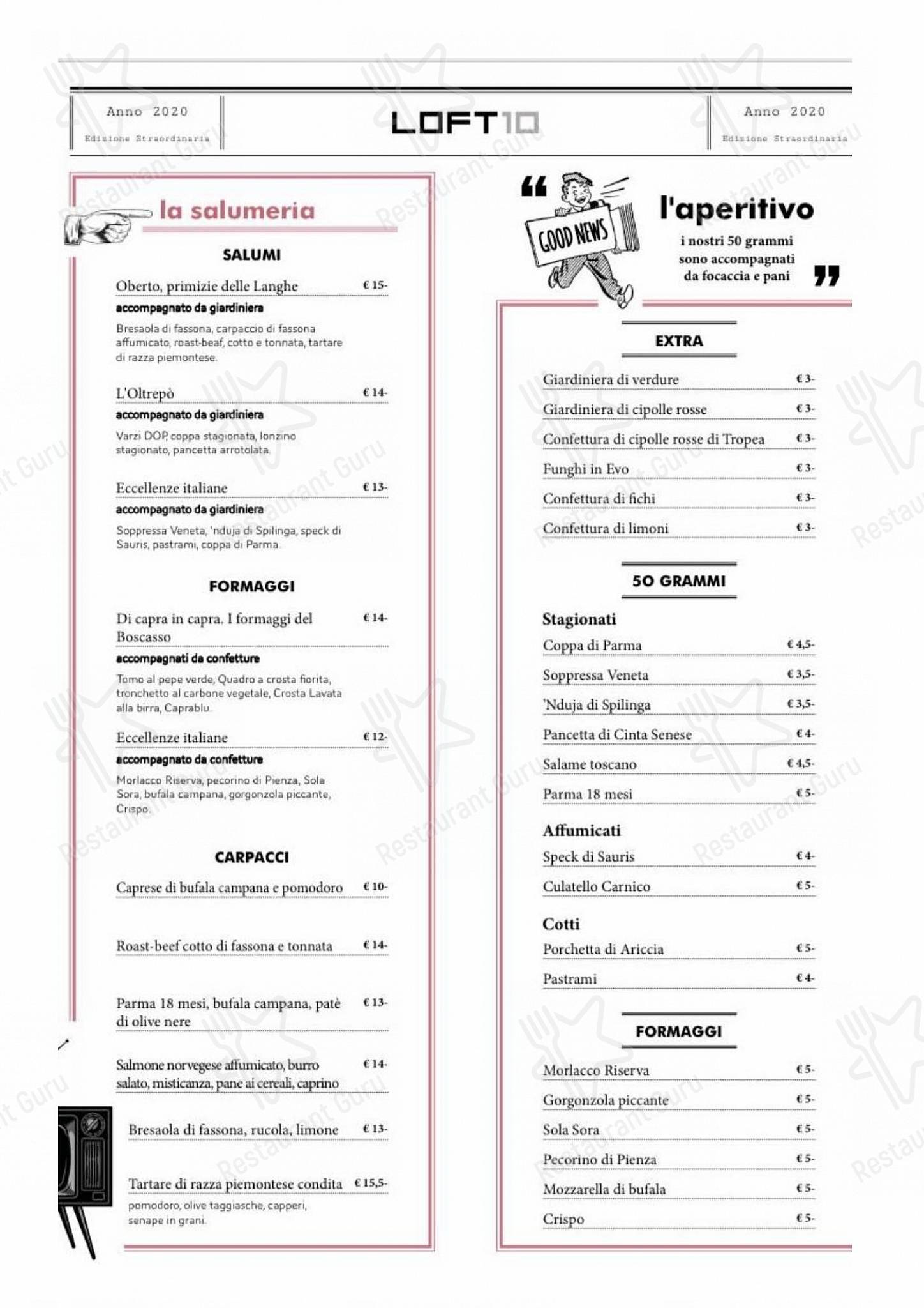 At Home Catering Menu per Loft10 Pavia pub & bar