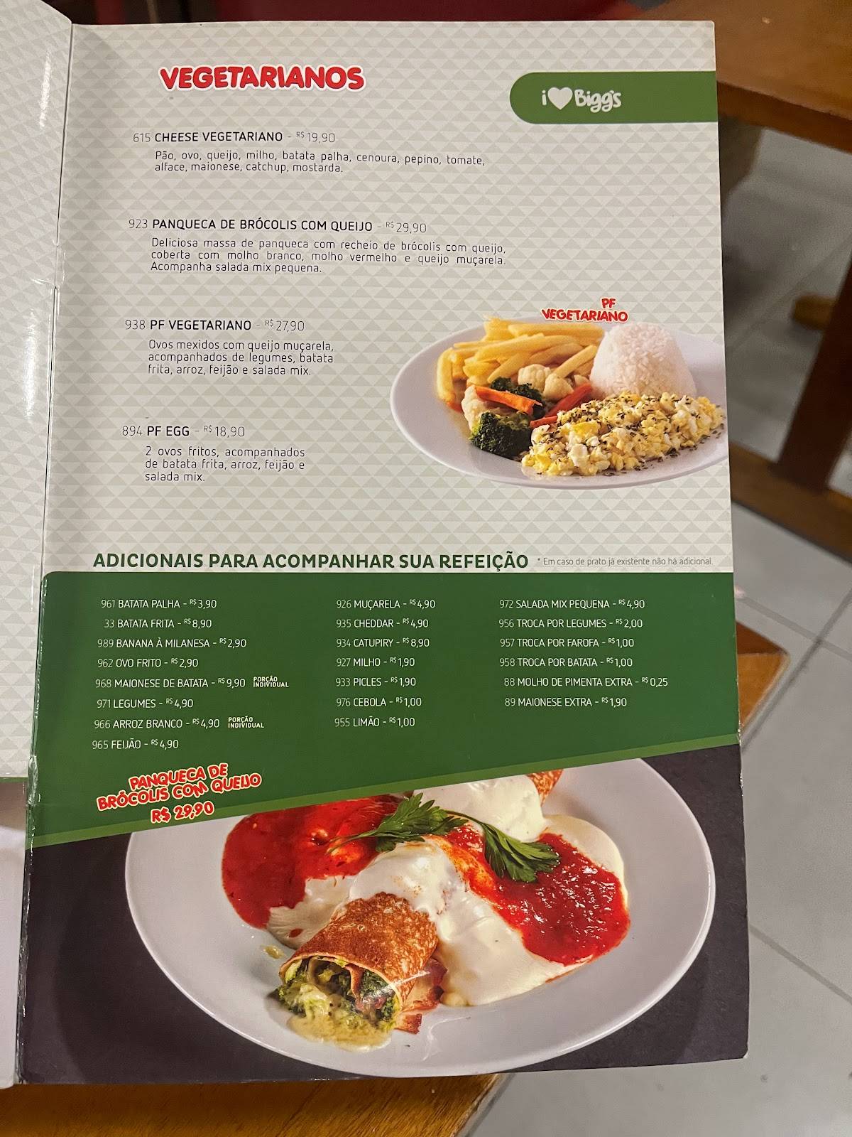Biggs Lanches e Refeições - Av. Maringá - Aterro Igapó cardápio