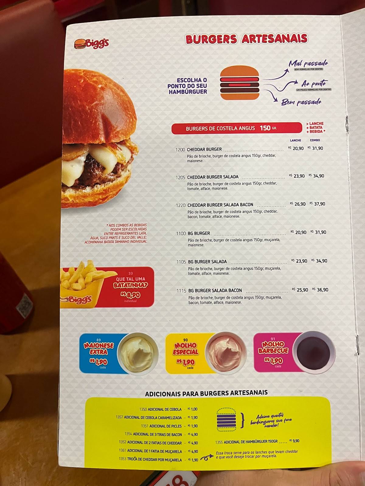 Biggs Lanches e Refeições - Av. Maringá - Aterro Igapó cardápio