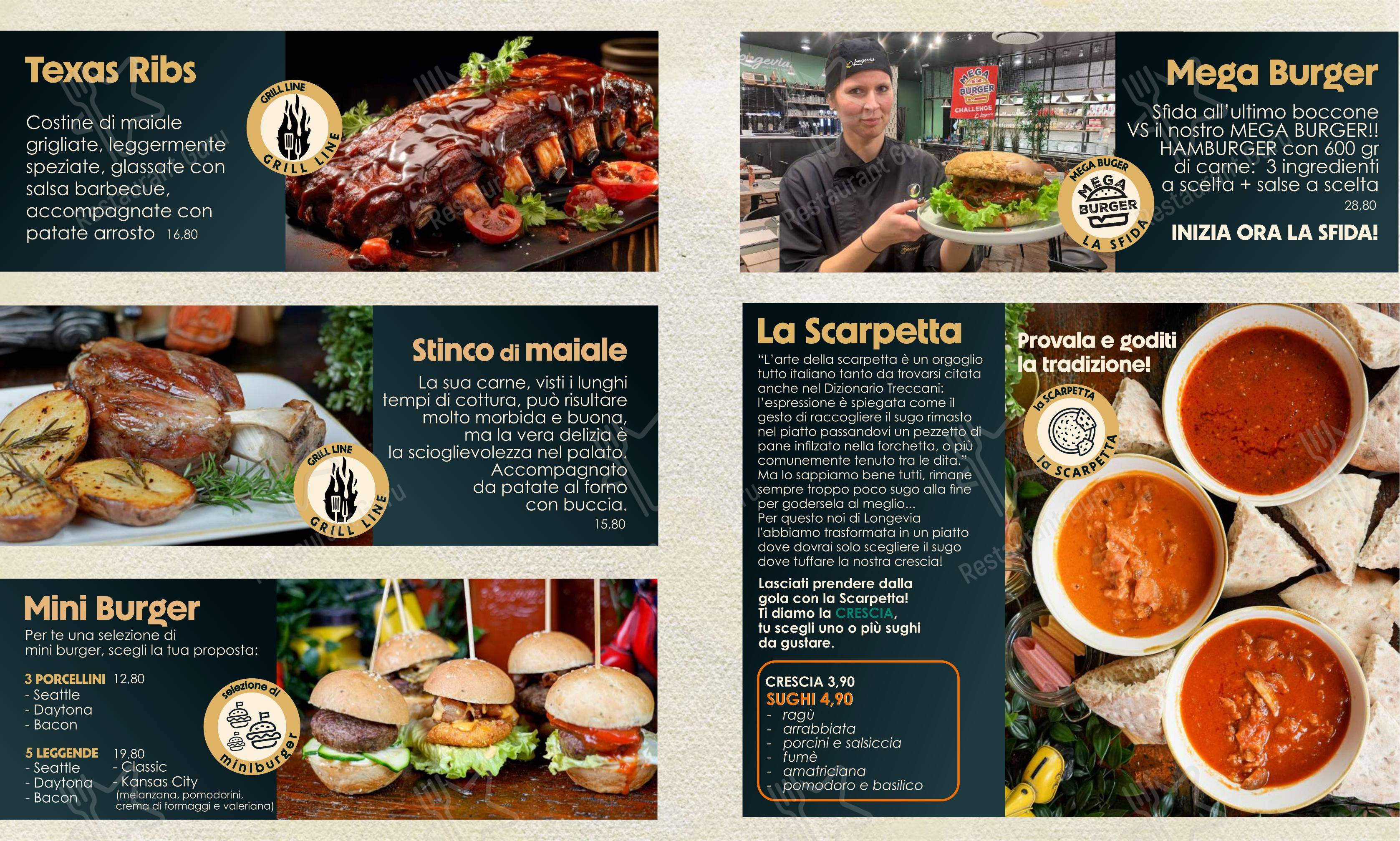 Menu di Longevia Gubbio - Menu bar