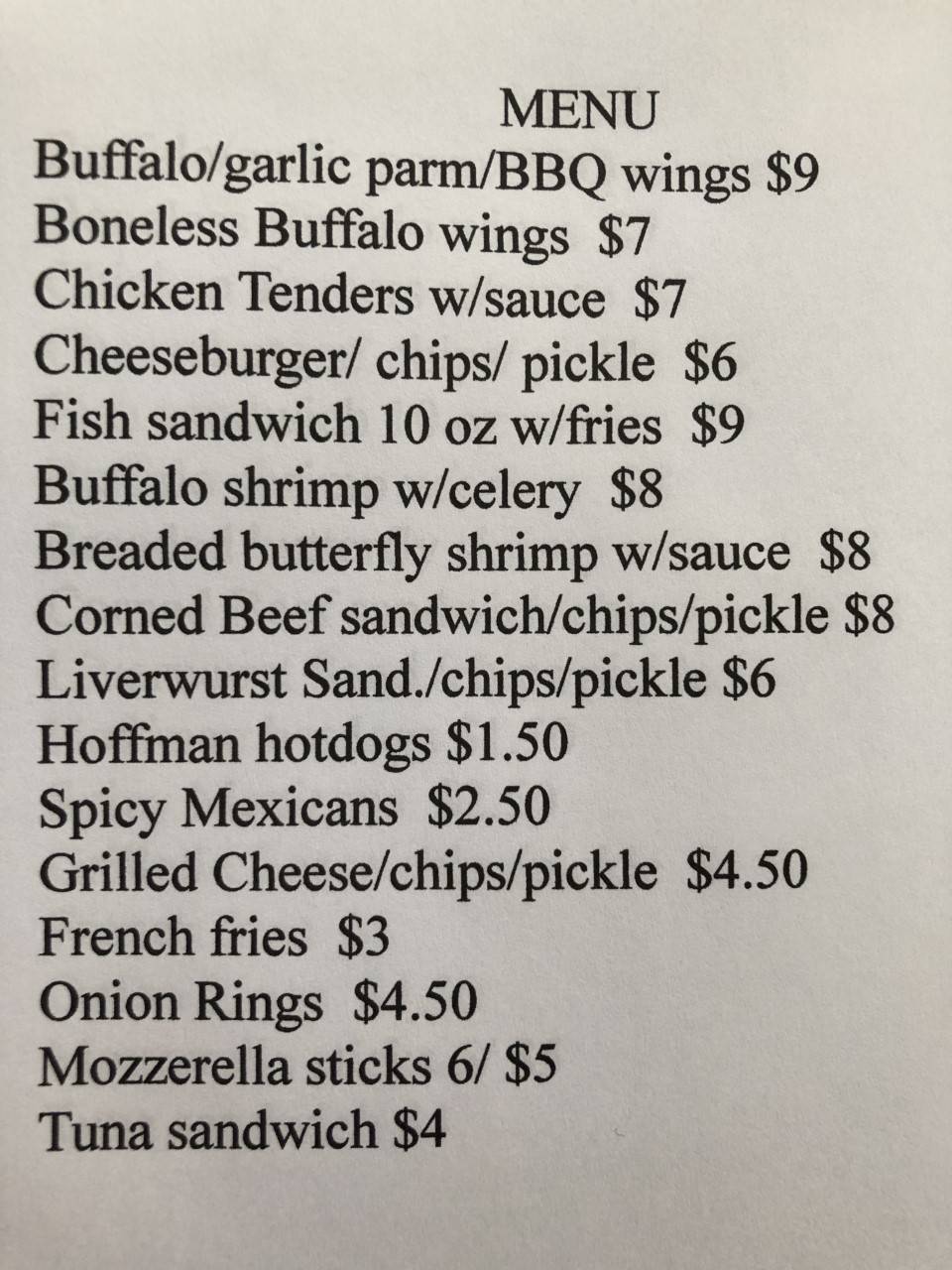 Menu at Loopie's Irish Pub LLC, Tribes Hill