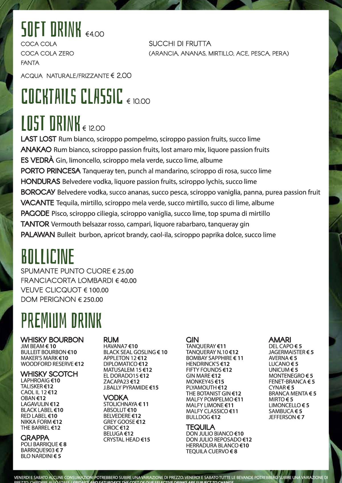 Menu di Lost - Ponte Milvio 