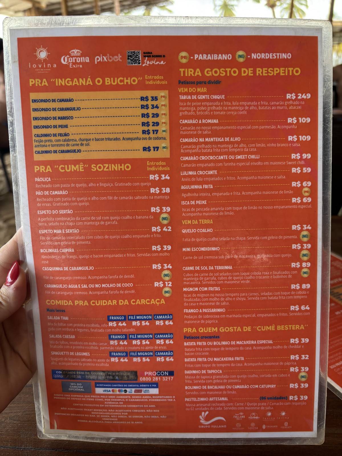 Lovina Ponta de Campina | Bar | Restaurante em Cabedelo cardápio