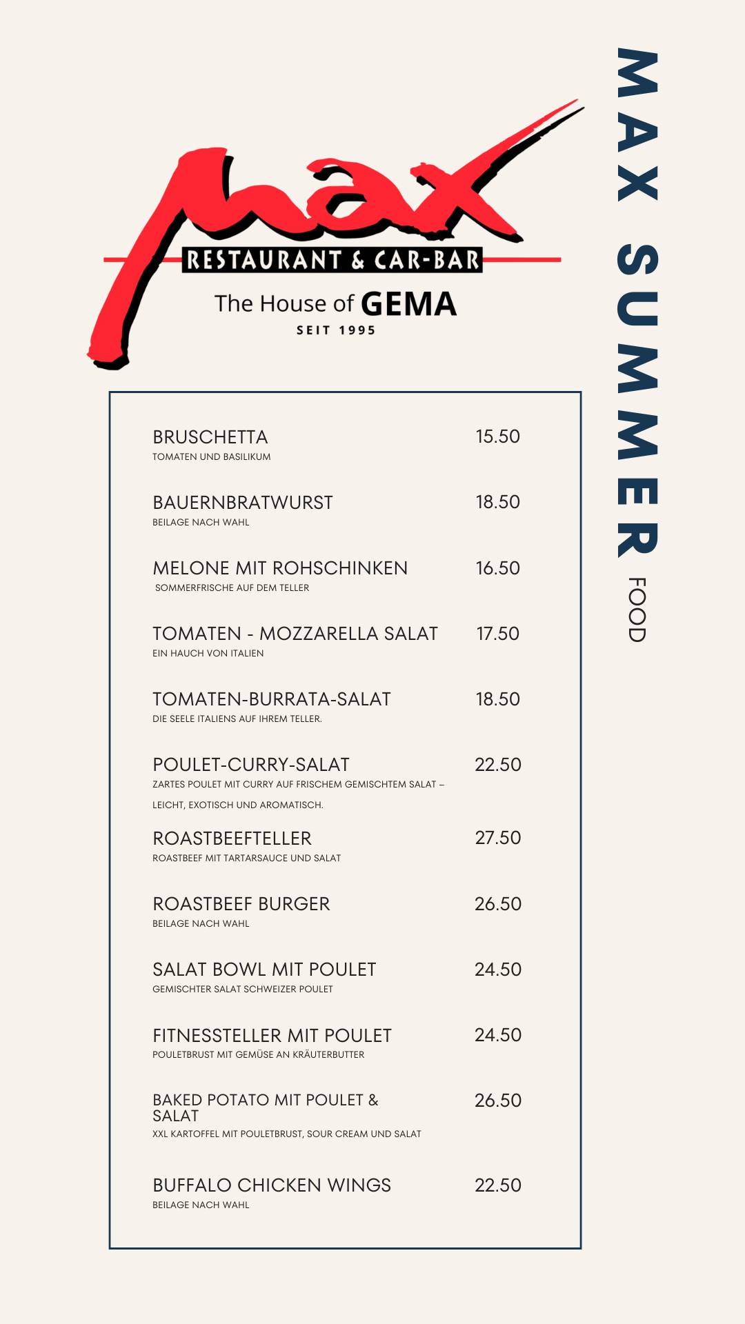 Menu di Max Restaurant & Bar 