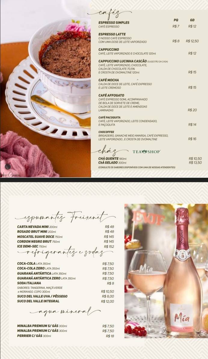 Cafeteria Lucinha Cascão e Santa Clara Shopping Recife cardápio