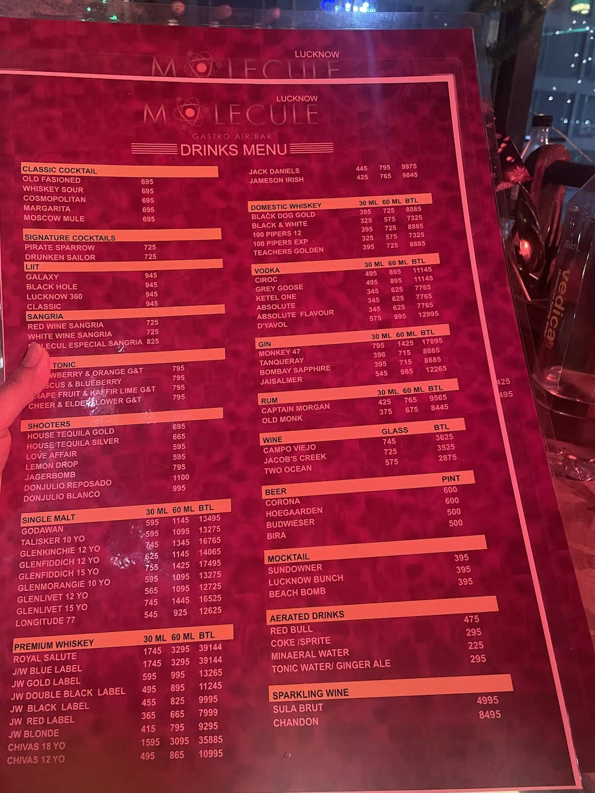 MOLECULE AIR BAR LUCKNOW menu