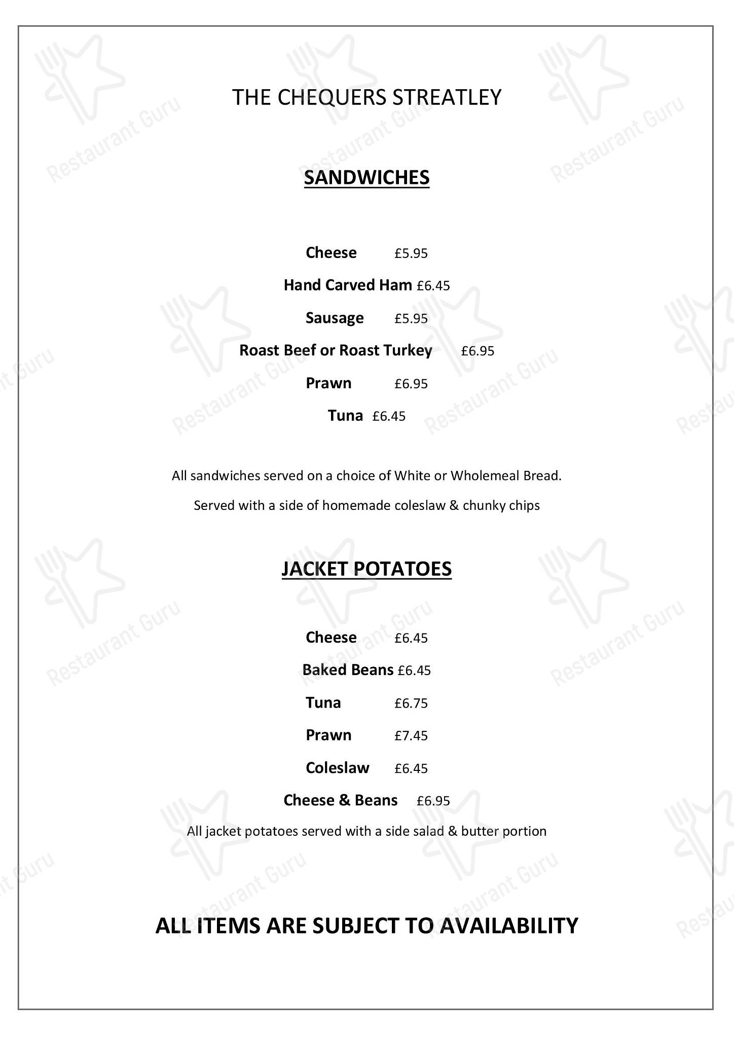 Menu at The Chequers Streatley pub & bar, Streatley, 171 Sharpenhoe Rd