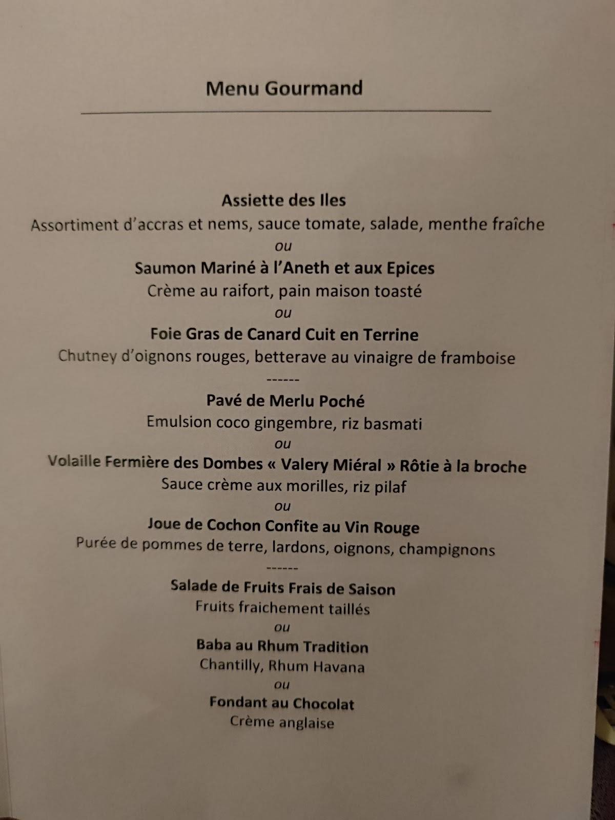 Menu de Brasserie L'Ouest - Bocuse