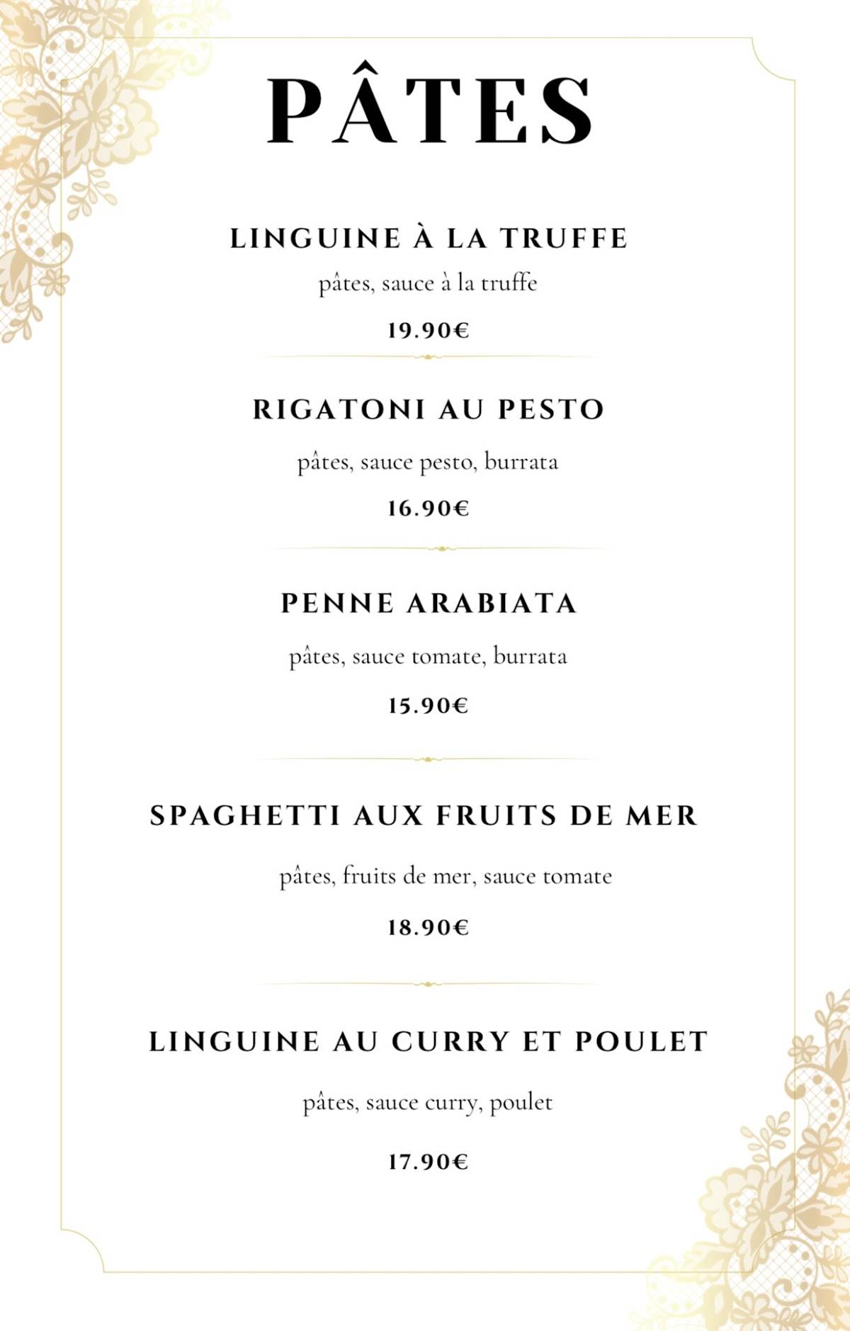 Menu de Restaurant New Fork