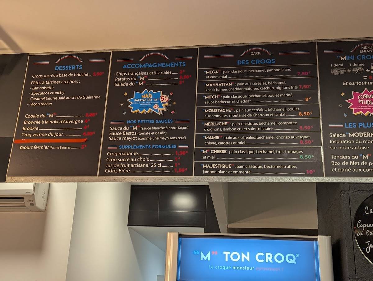 Menu de "M" TON CROQ