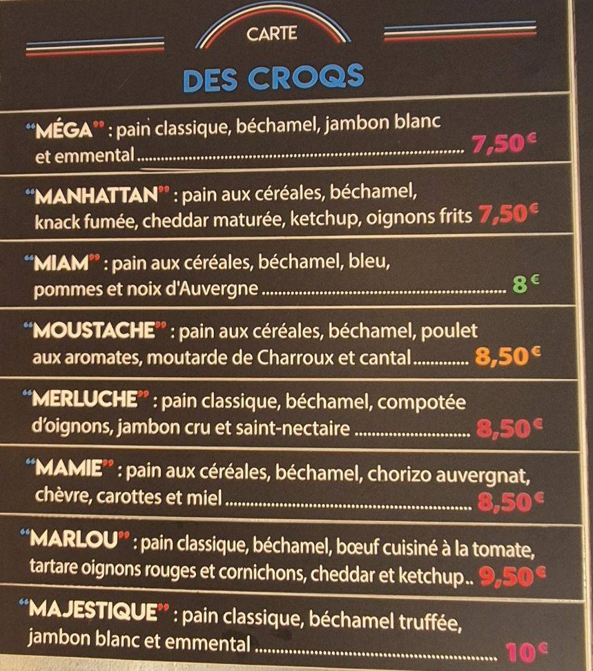 Menu de "M" TON CROQ