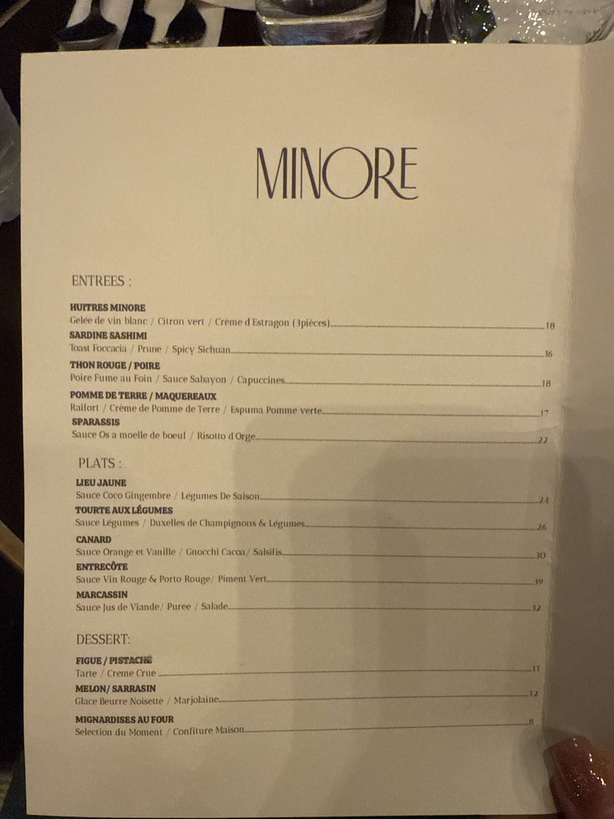 Menu de MINORE
