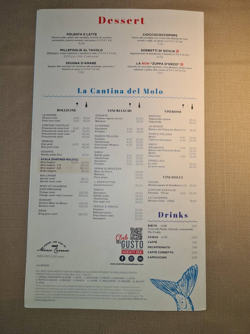 Menu di MOLO12 Ai Gelsi 