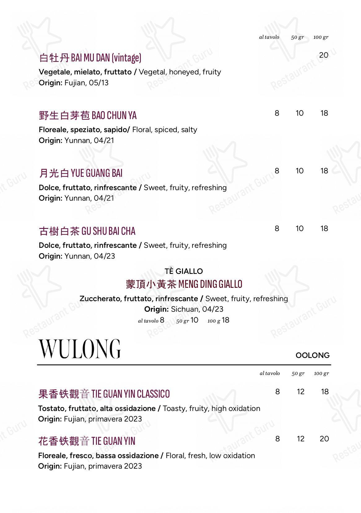 MU dimsum in Milano - Основное меню
