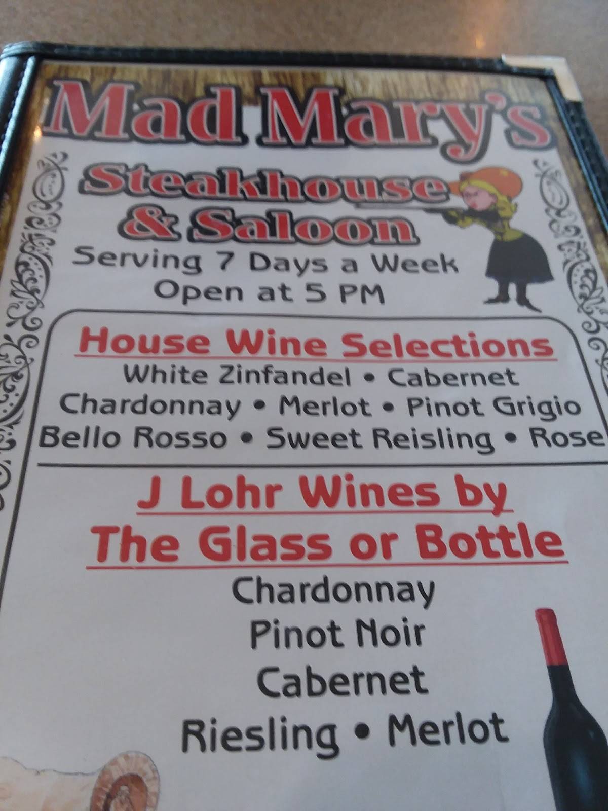 Menu at Mad Mary's Steak House steakhouse, Flandreau