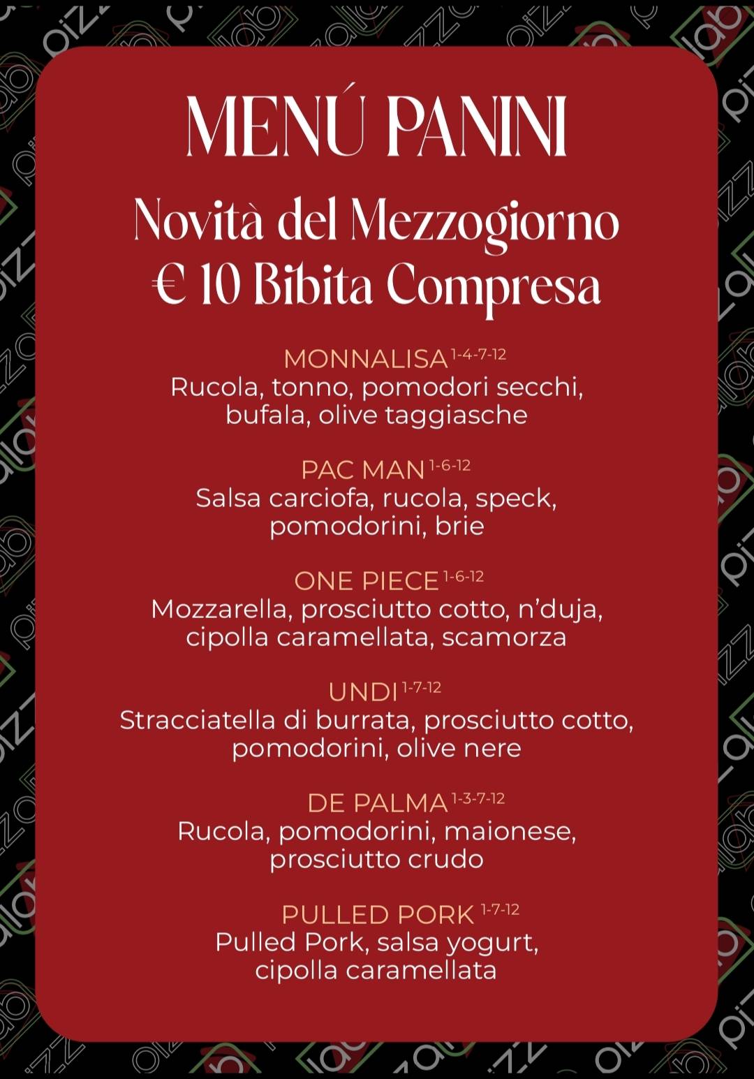 Menu di Pizza Lab Magenta Pizze e Pinse artigianali 