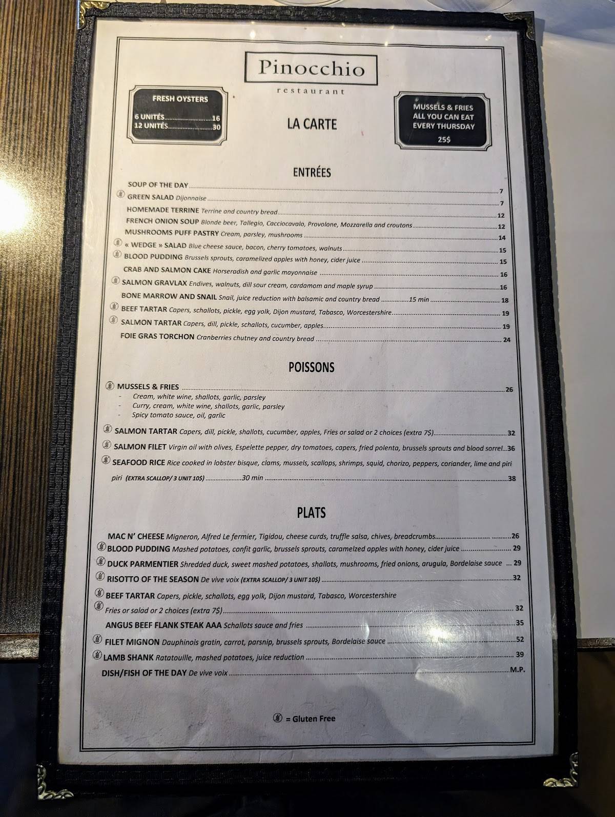 Menu de Pinocchio