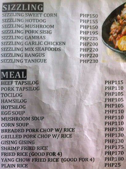 Mang Rudy's Tuna Grill & Papaitan menu