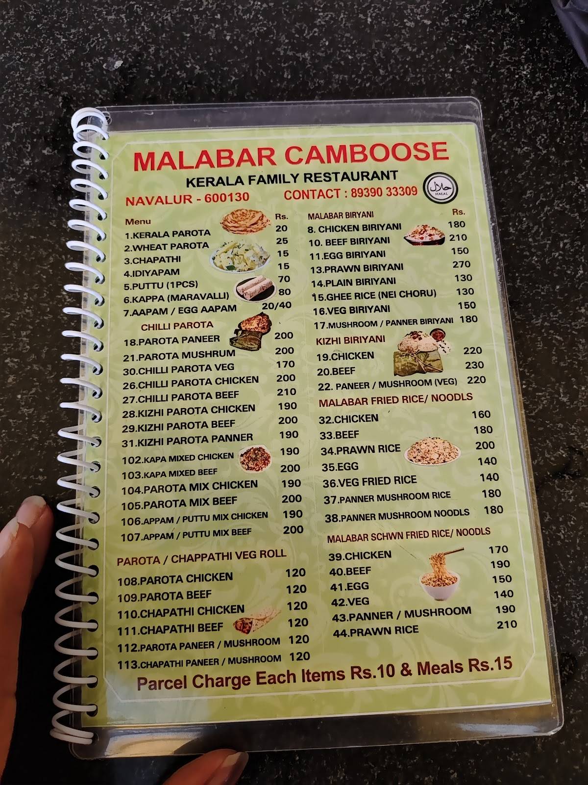 Malabar Camboose menu