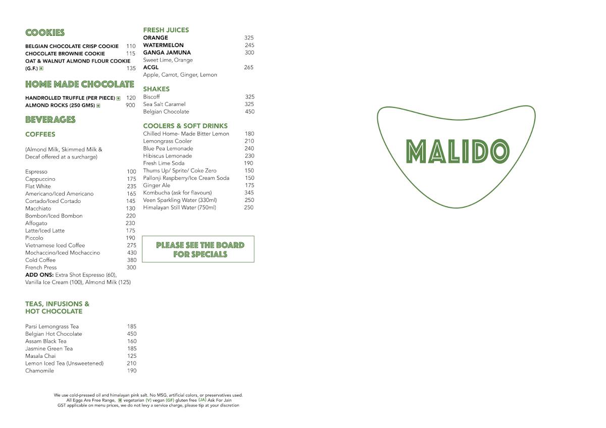 Malido Cafe & Apero menu