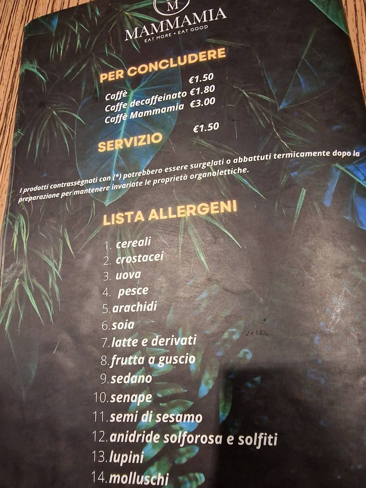 Menu di Mammamia 