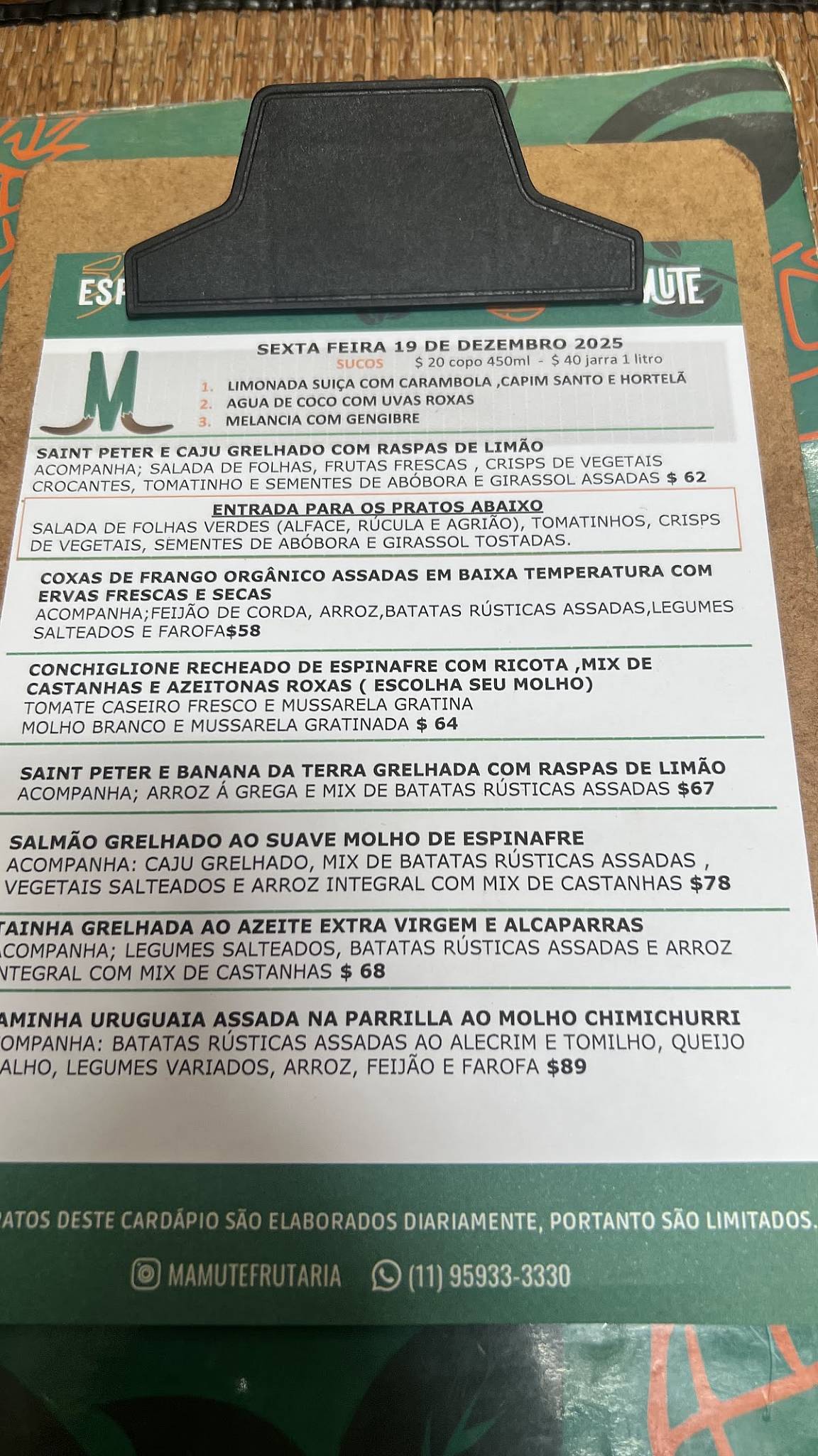 Mamute Frutaria & Restaurante cardápio