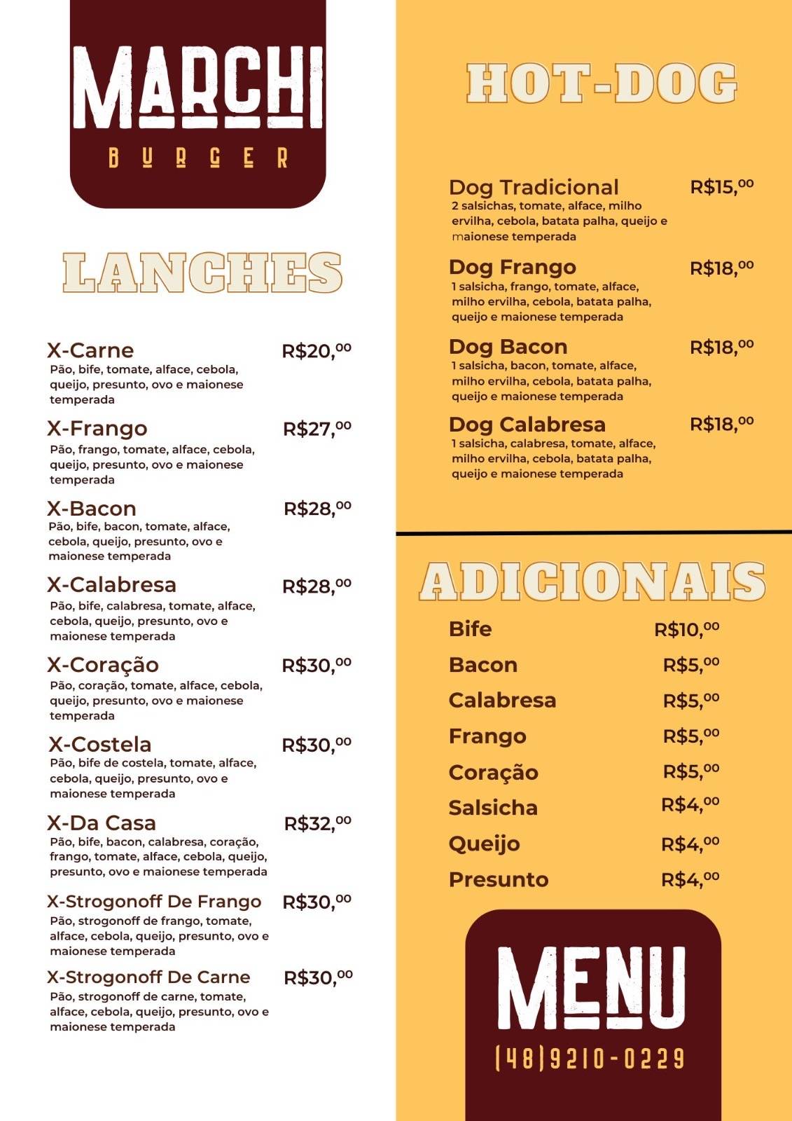 Marchi Burger cardápio