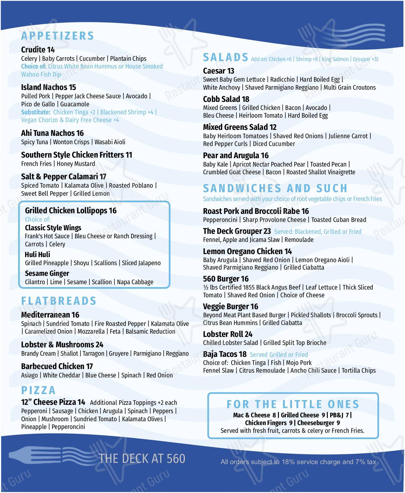 Menu at The Deck at 560 pub & bar, Marco Island