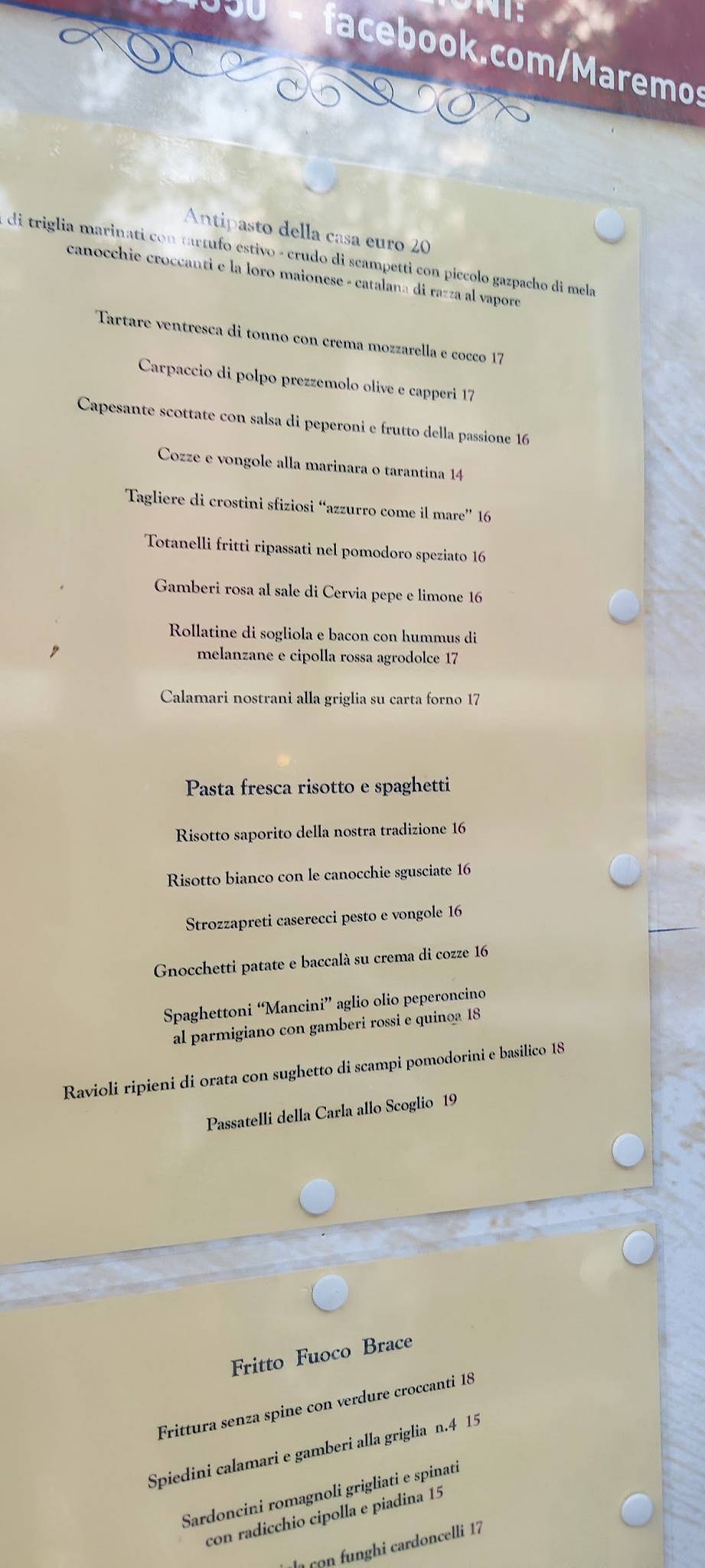 Menu di Maremosso 