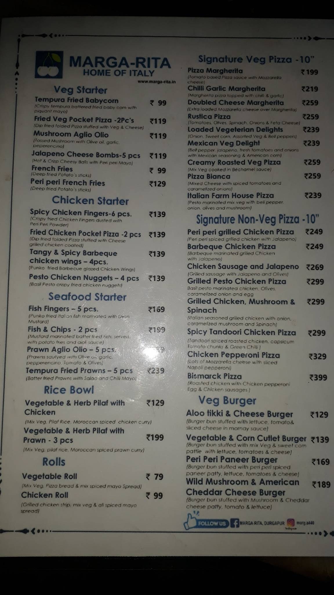 Menu at Margarita, Durgapur, Durgapur