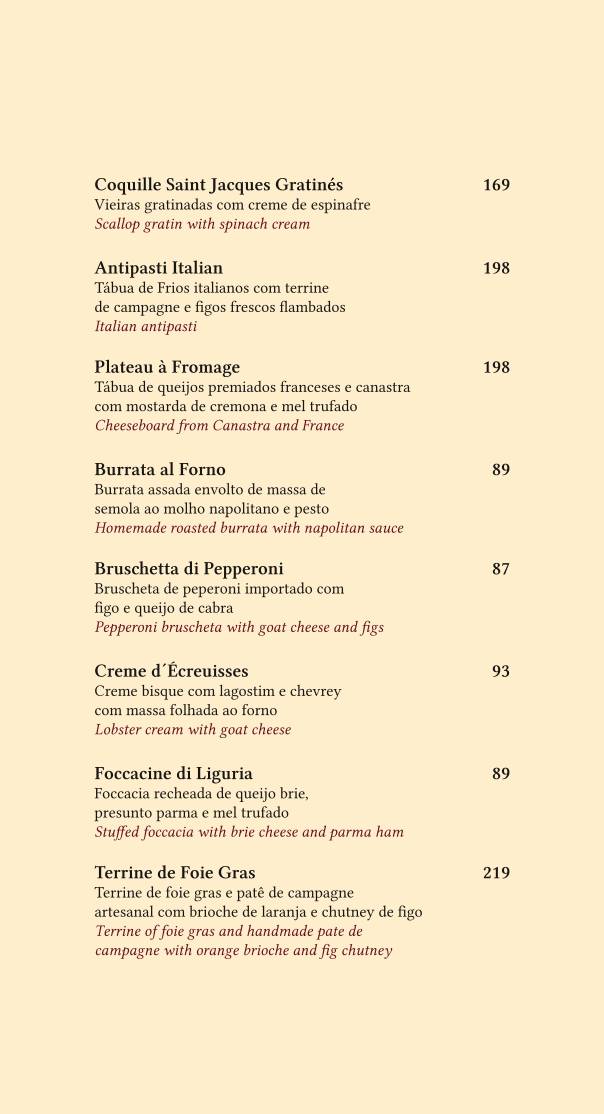 Marie Cuisine: Vinhos, Massas, Sobremesa, Bistrô, Brasília DF cardápio