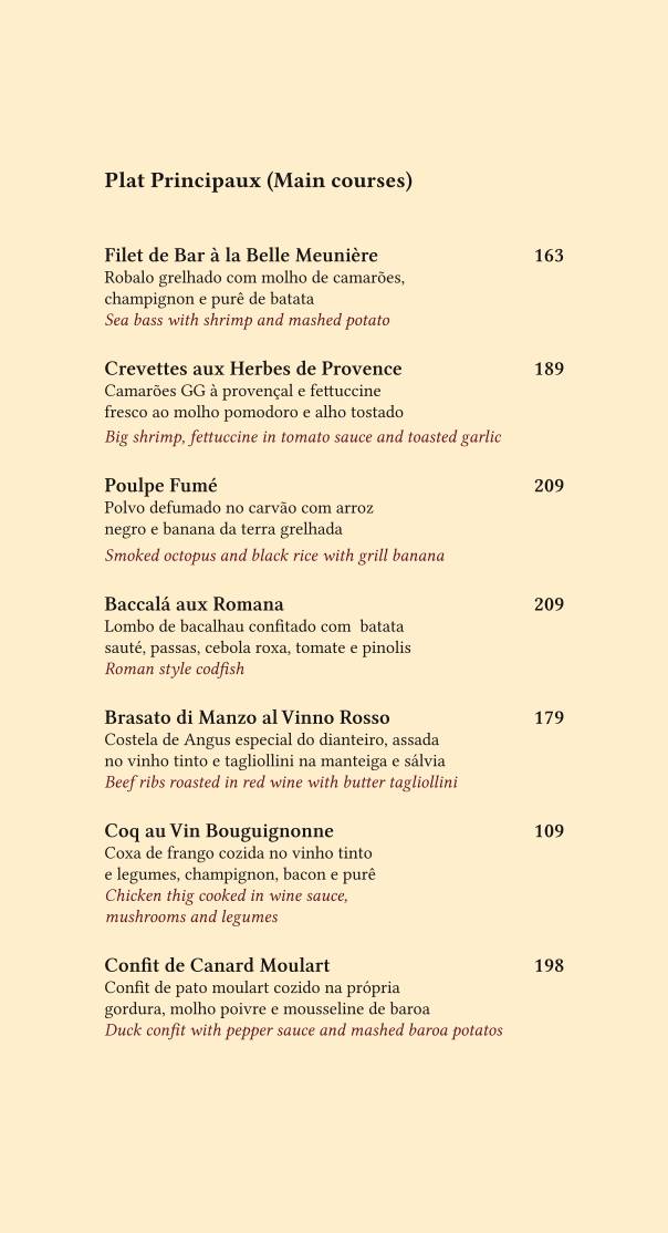 Marie Cuisine: Vinhos, Massas, Sobremesa, Bistrô, Brasília DF cardápio