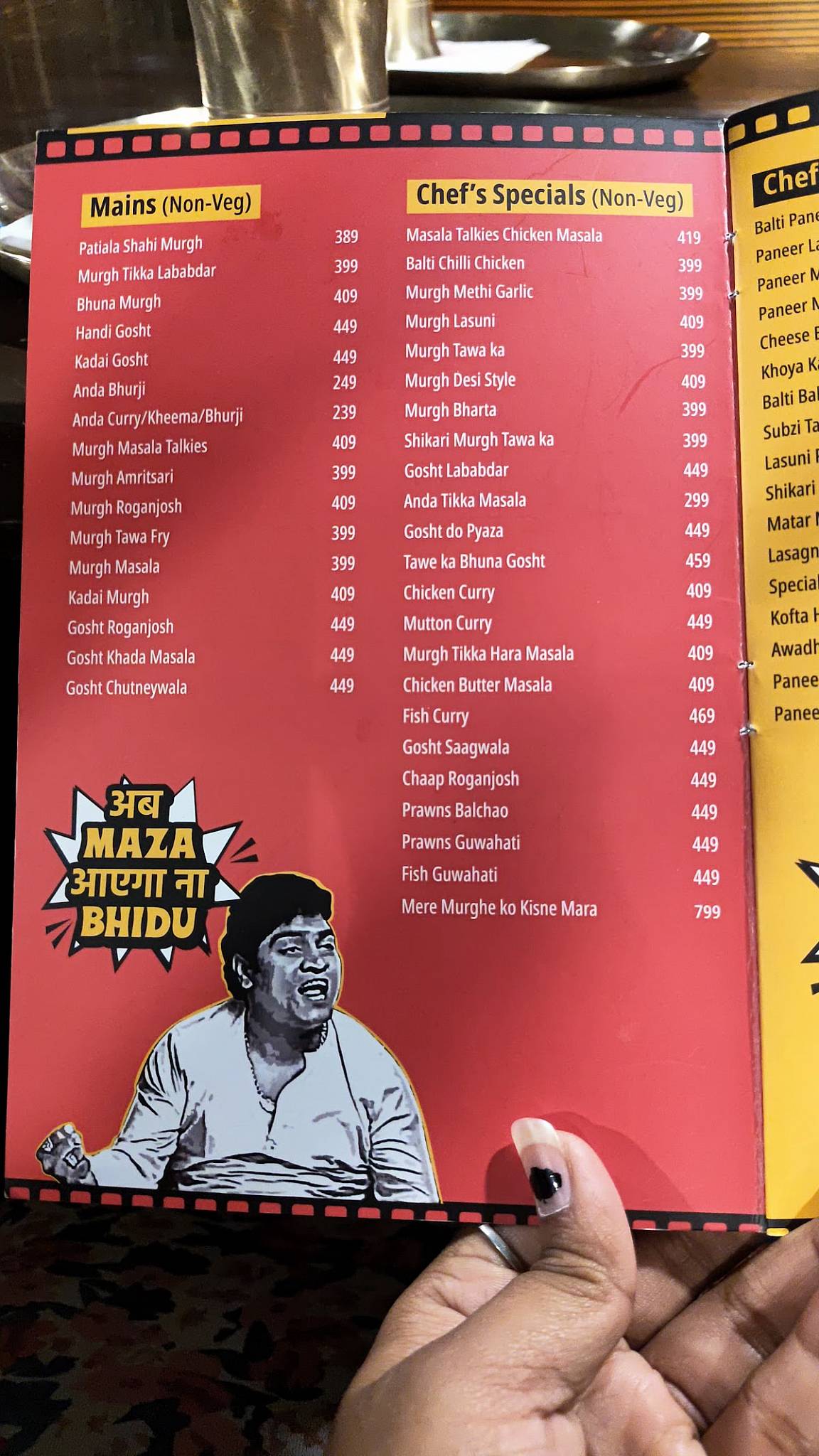 Masala Talkies menu