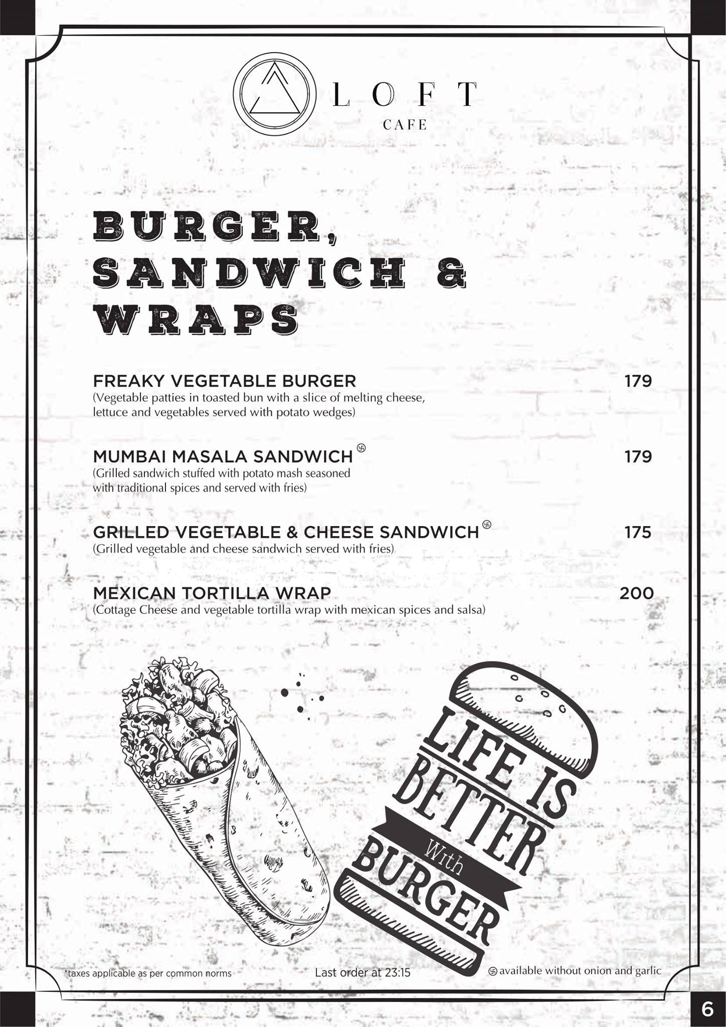 Loft Cafe & Restro menu