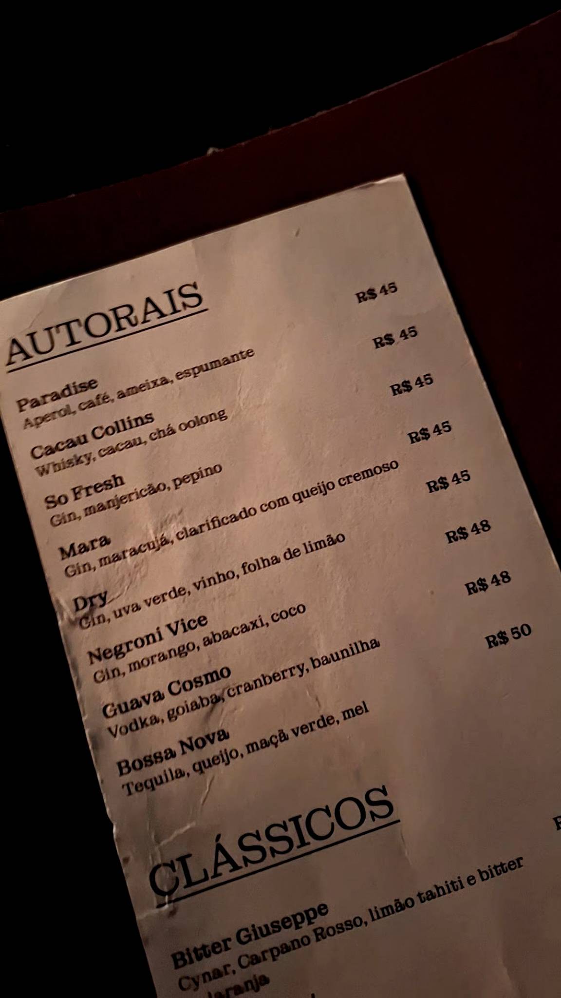 Matiz cardápio