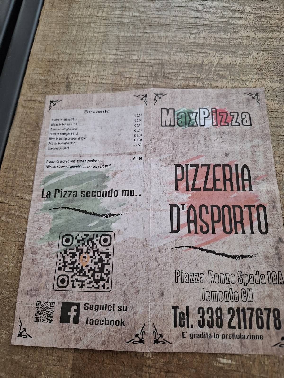 Menu de MaxPizza Demonte