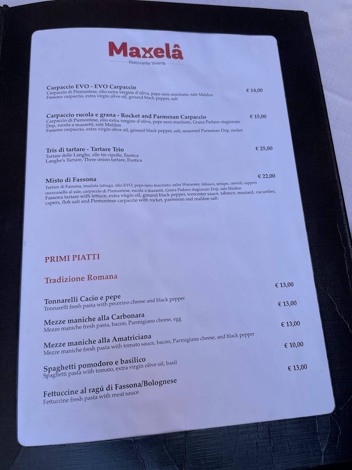 Menu di Maxelâ Coppelle - Roma 