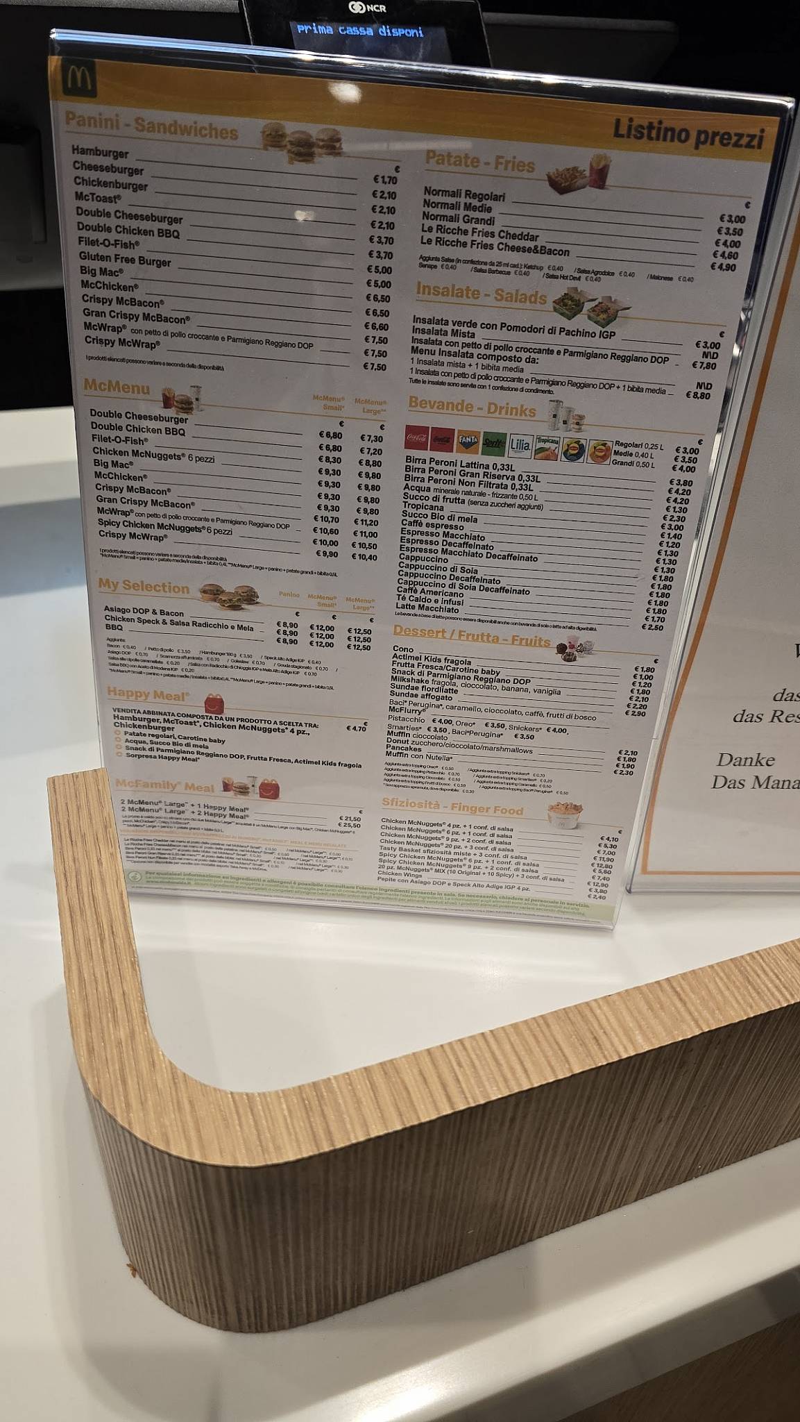 Menu di McDonald's Merano Via Roma 