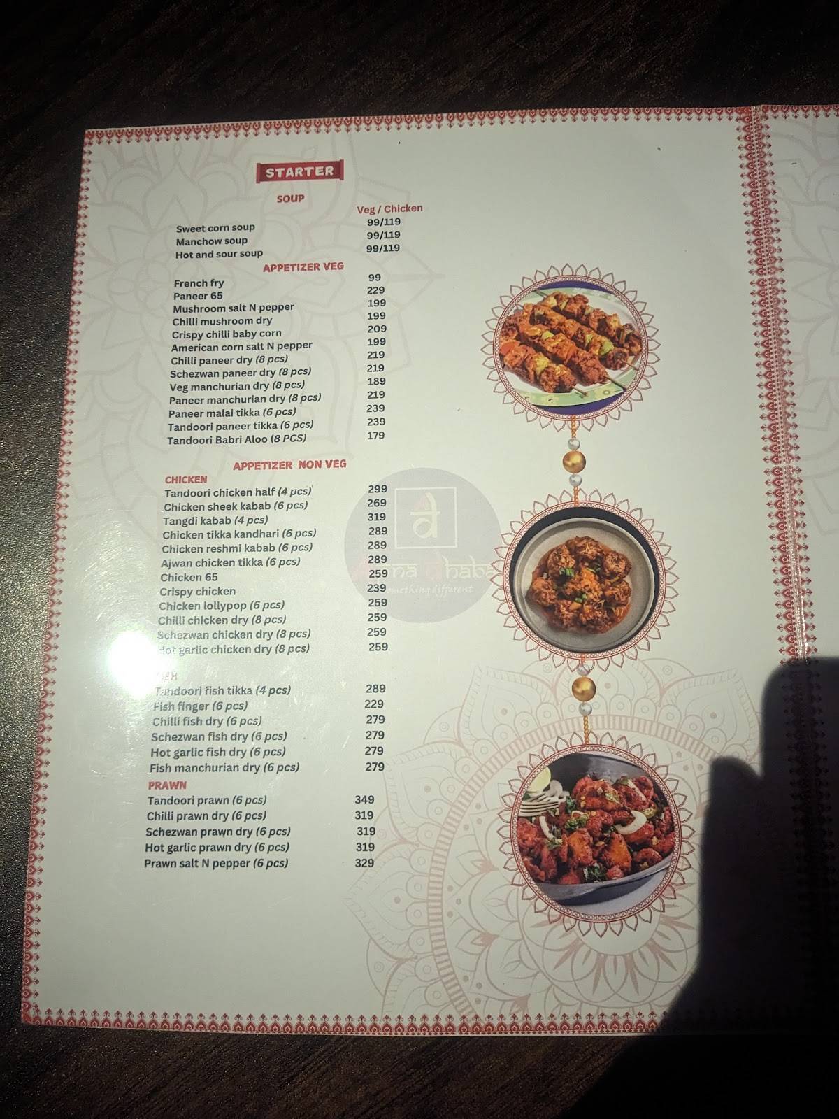 Apna Dhaba menu