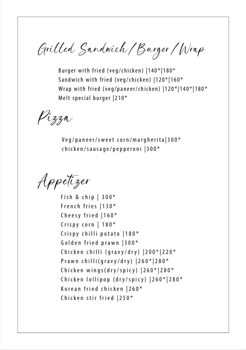 Melt Ice Cream Parlour and cafe menu