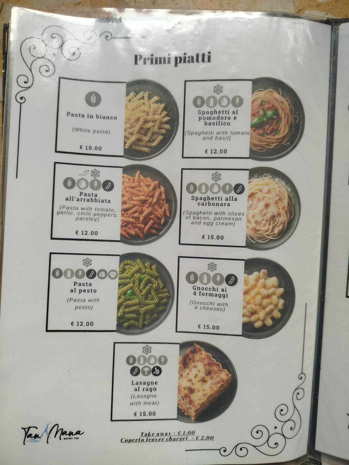 Menu di Il tanamana 
