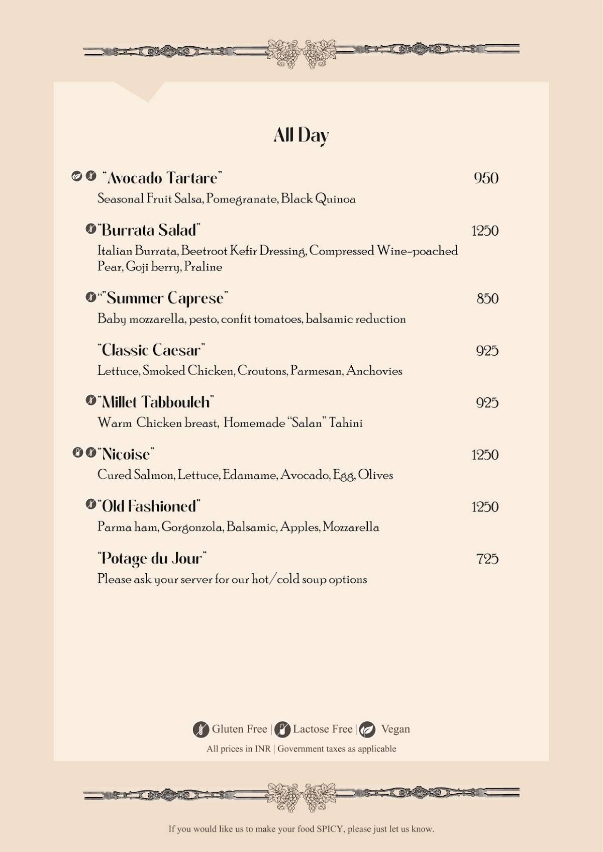 Mesa Lodhi menu