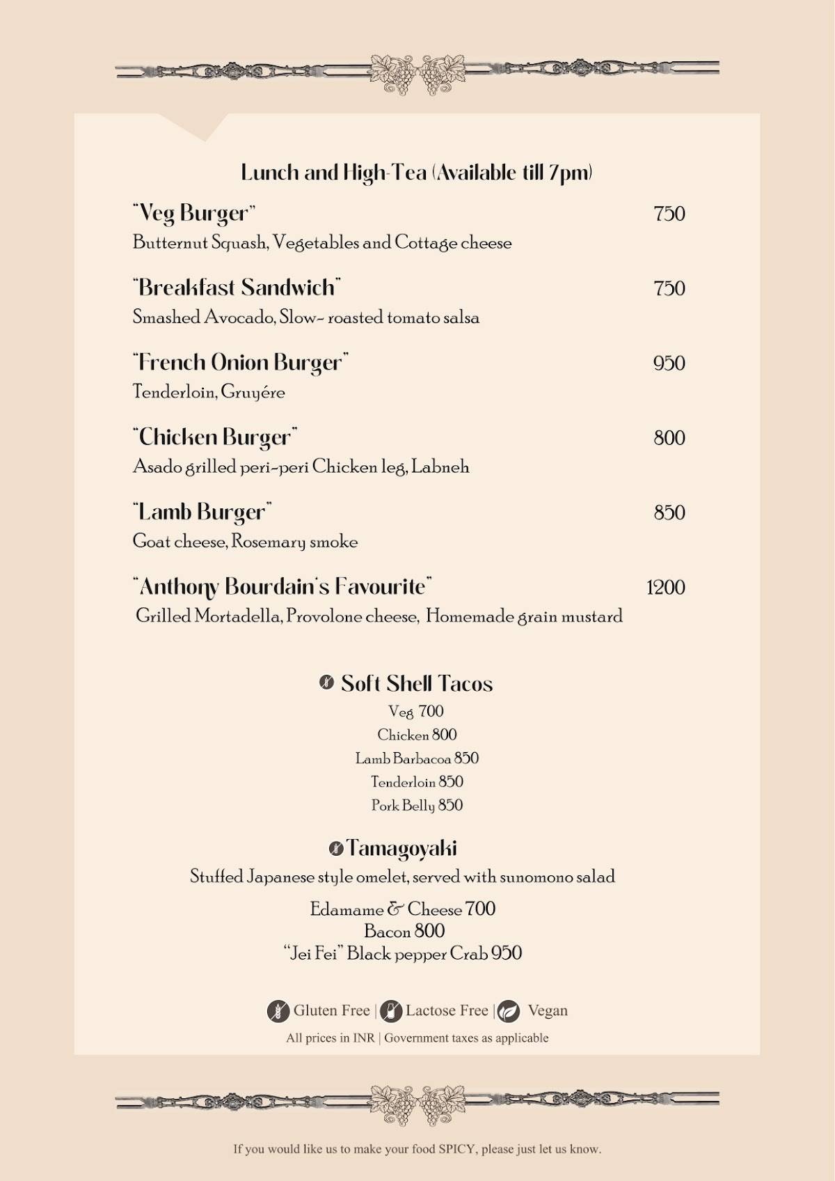 Mesa Lodhi menu