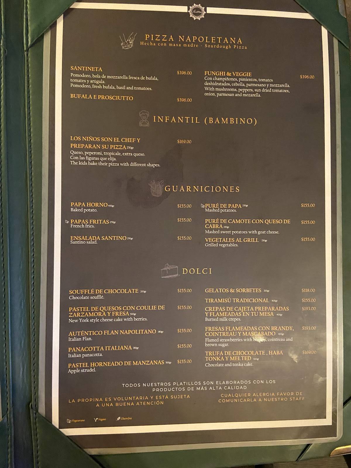 Carta del restaurante Santino Polanco, Ciudad Lpez Mateos, Av. Pdte ...