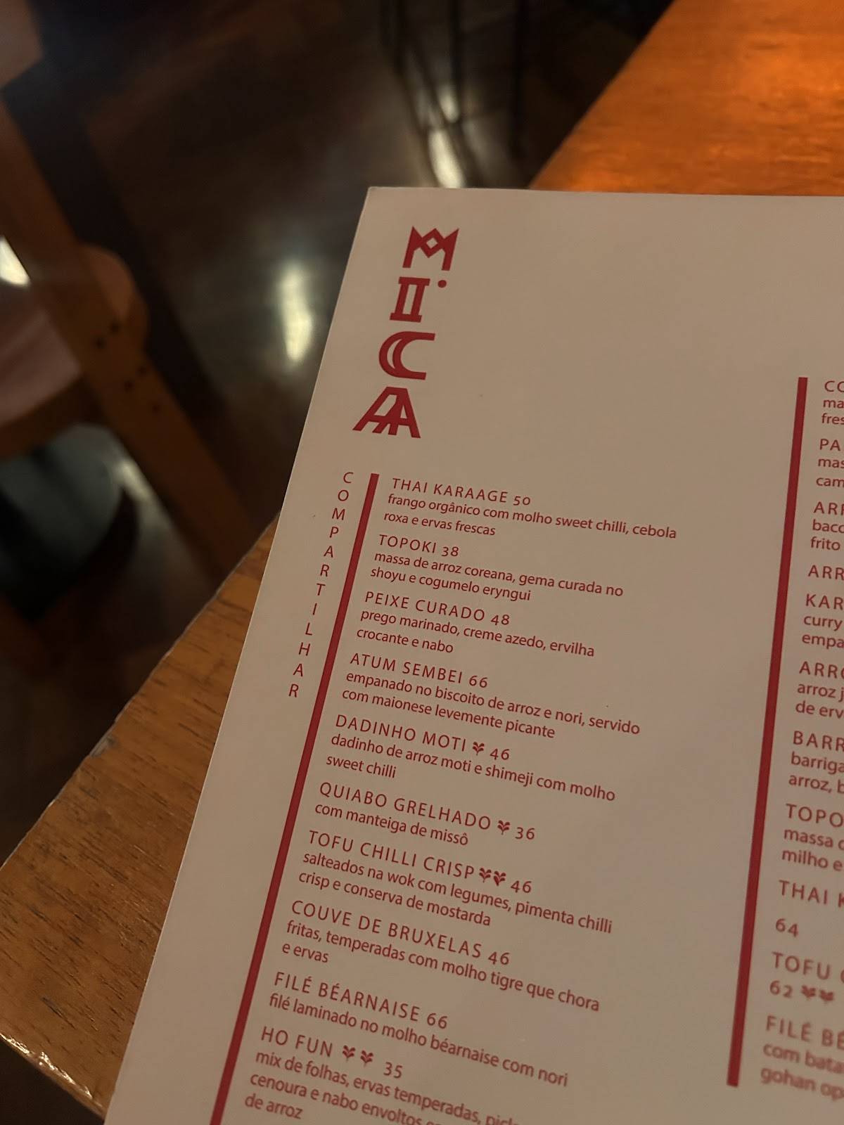 Mica l Izakaya l Restaurante em Pinheiros cardápio
