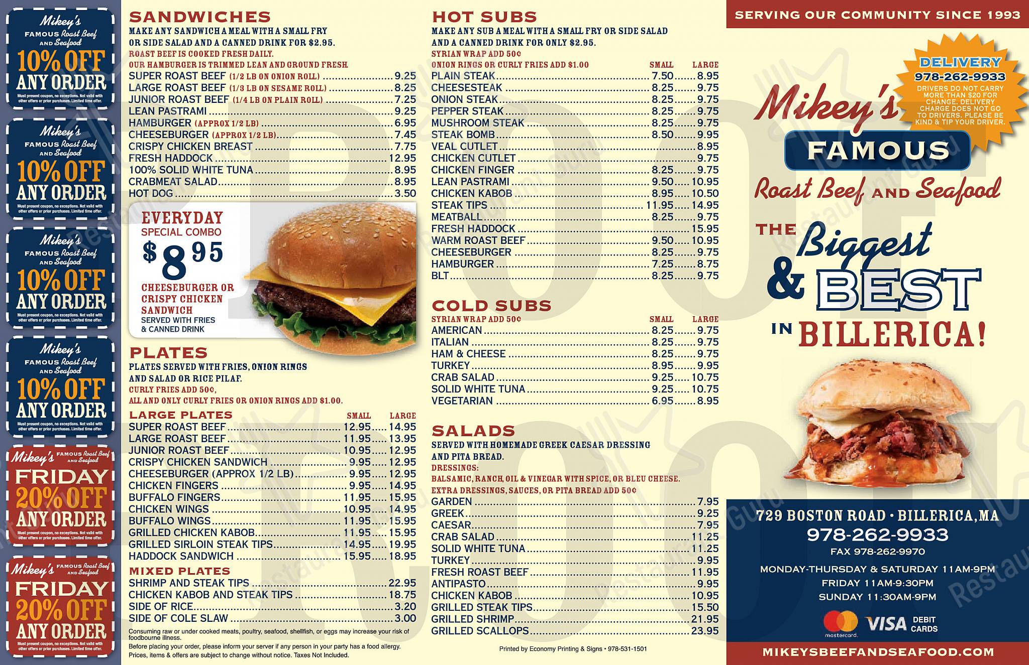 Menu at Mikey’s Famous Roast Beef & Seafood restaurant, Billerica