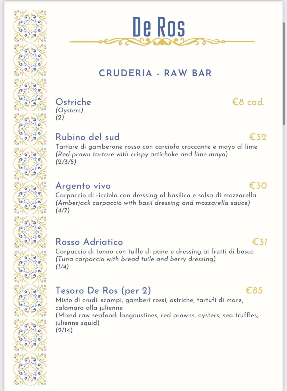Menu di Deros Ristorante 