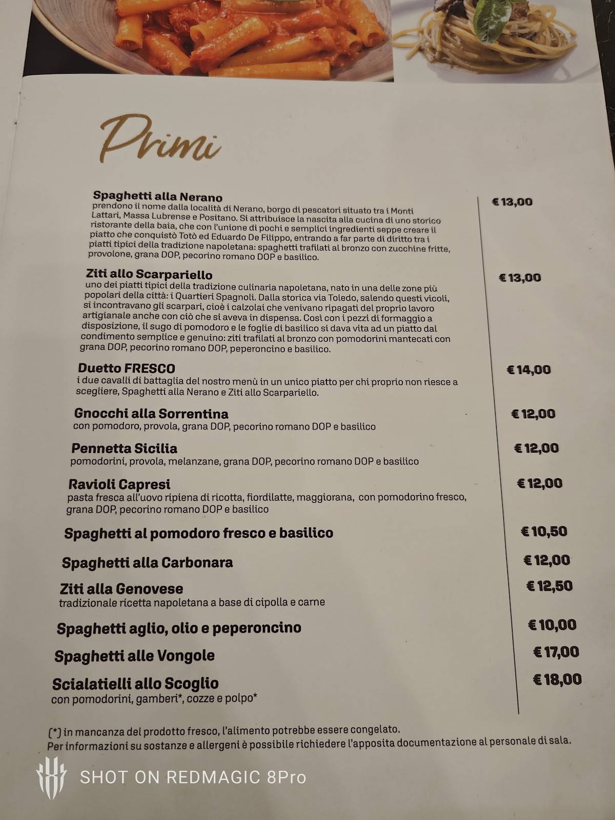 Menu di Fresco Trattoria Pizzeria Sempione 