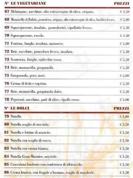 Menu di Piadineria Artigianale Pascoli 